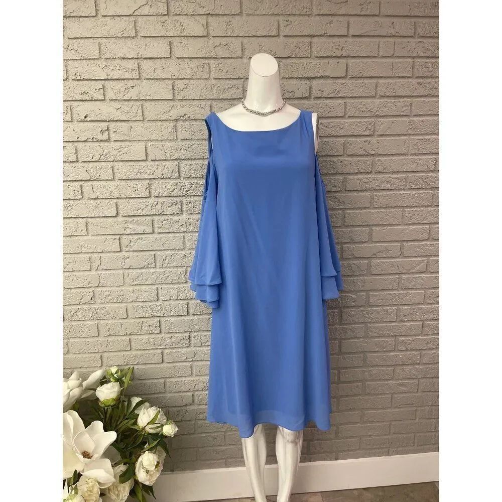 Jessica Howard Women Cold Shoulder Flutter Sleeves Shift Dress Size 16
